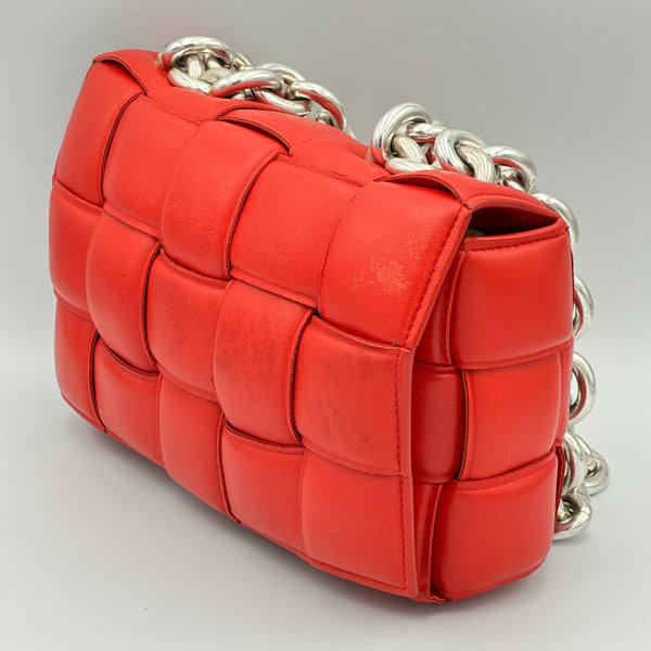 Bottega Veneta Nail Polish Red Woven Leather Maxi Weave Padded Cassette Chain Bag