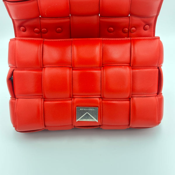 Bottega Veneta Nail Polish Red Woven Leather Maxi Weave Padded Cassette Chain Bag