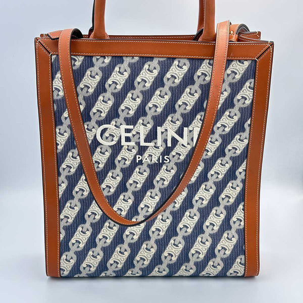 Celine Vertical Cabas Tote Triomphe Denim and Leather
