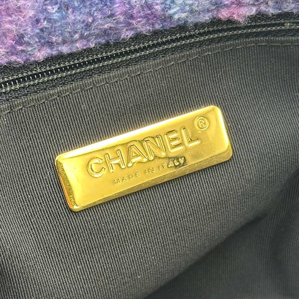 Chanel Large 19 Flap Bag Black, Purple and Blue Ombre Wool Tweed Mixed Hardware