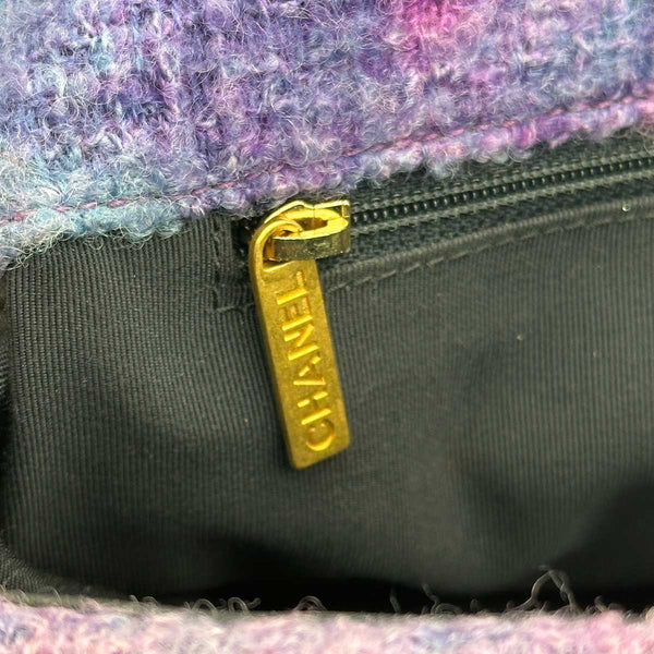 Chanel Large 19 Flap Bag Black, Purple and Blue Ombre Wool Tweed Mixed Hardware