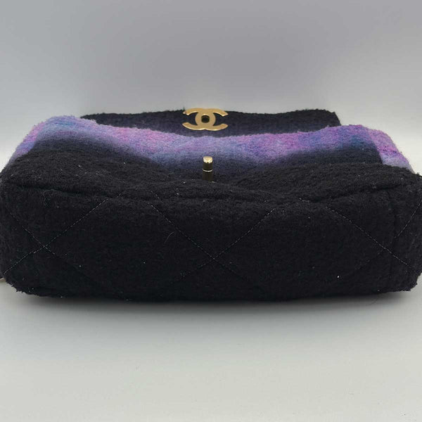 Chanel Large 19 Flap Bag Black, Purple and Blue Ombre Wool Tweed Mixed Hardware