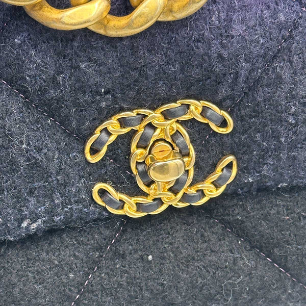 Chanel Large 19 Flap Bag Black, Purple and Blue Ombre Wool Tweed Mixed Hardware