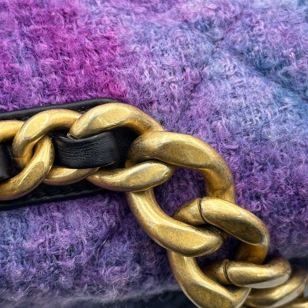Chanel Large 19 Flap Bag Black, Purple and Blue Ombre Wool Tweed Mixed Hardware