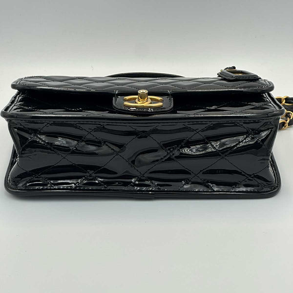 Chanel Patent Quilted Small School Memory Top Handle Flap - Black
