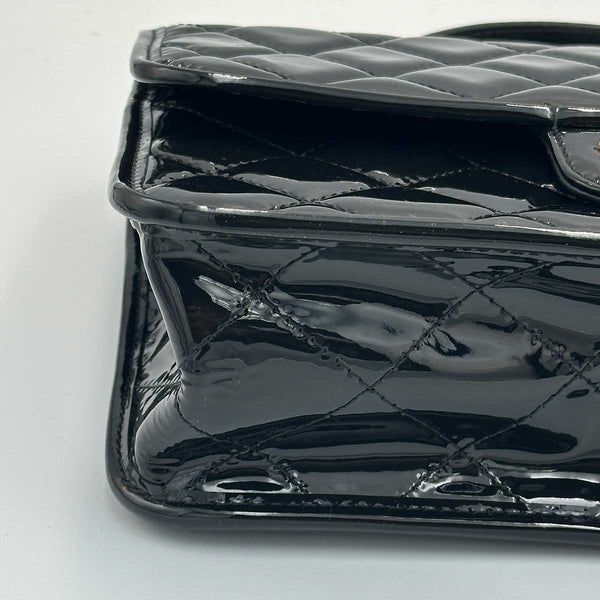 Chanel Patent Quilted Small School Memory Top Handle Flap - Black