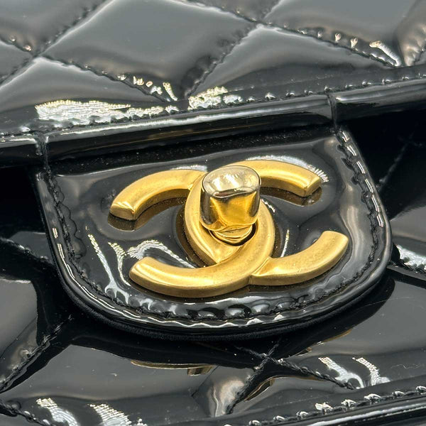 Chanel Patent Quilted Small School Memory Top Handle Flap - Black