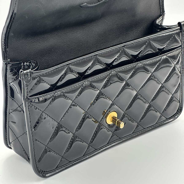 Chanel Patent Quilted Small School Memory Top Handle Flap - Black