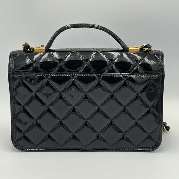 Chanel Patent Quilted Small School Memory Top Handle Flap - Black