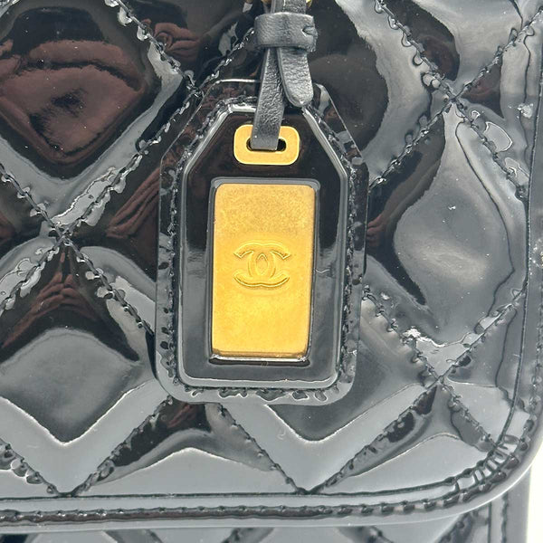 Chanel Patent Quilted Small School Memory Top Handle Flap - Black