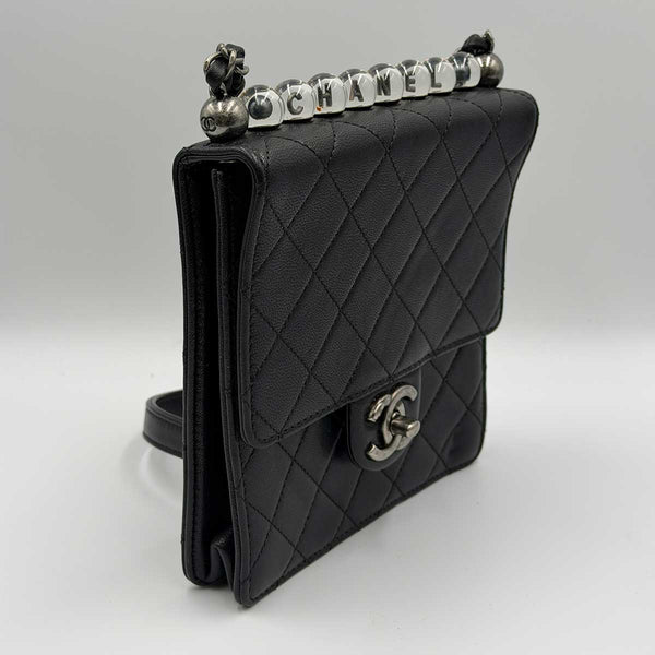 Chanel Chic Pearls Flap Bag - Quilted Black Leather - Silver Hardware