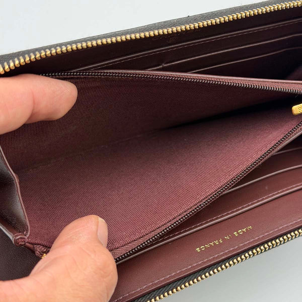 Chanel Classic Long Zipped Wallet in Black Quilted Caviar Leather with Gold Hardware