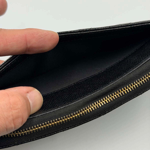 Chanel Classic Long Zipped Wallet in Black Quilted Caviar Leather with Gold Hardware