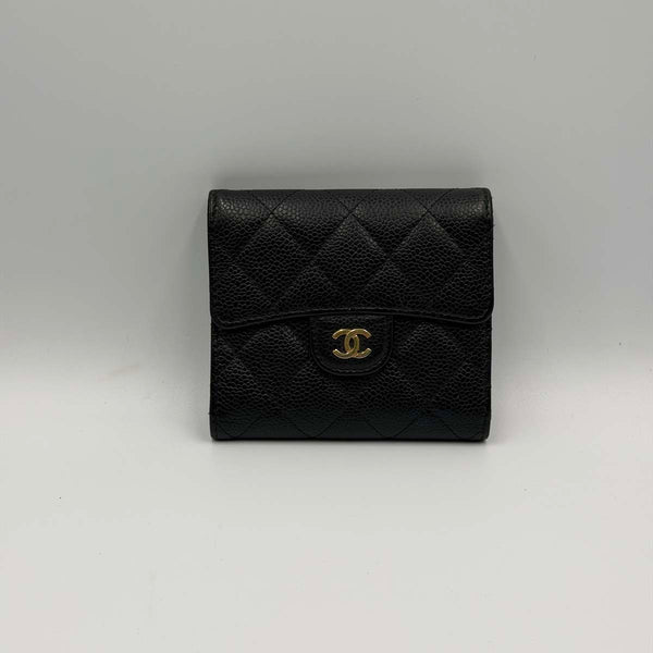 Chanel Classic Small Flap, Tri-Fold Wallet in Black Grained Calfskin Leather