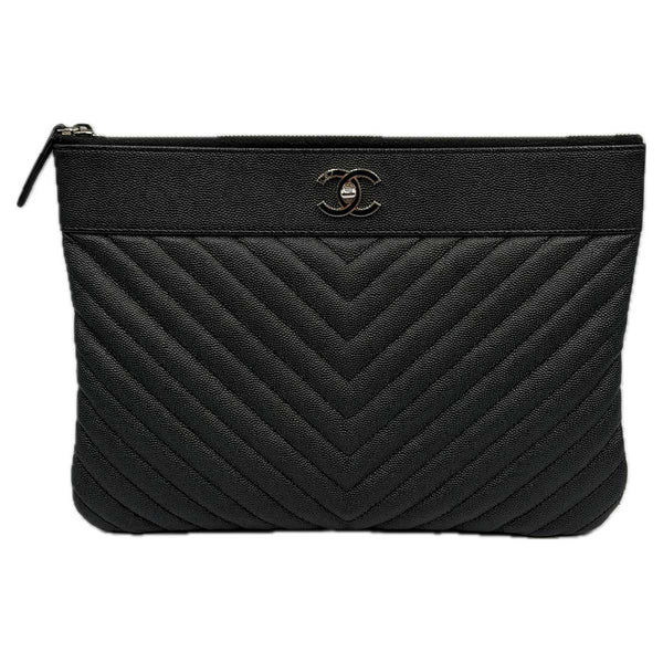 Chanel Medium Chevron Caviar Mademoiselle O-Case Clutch - Black