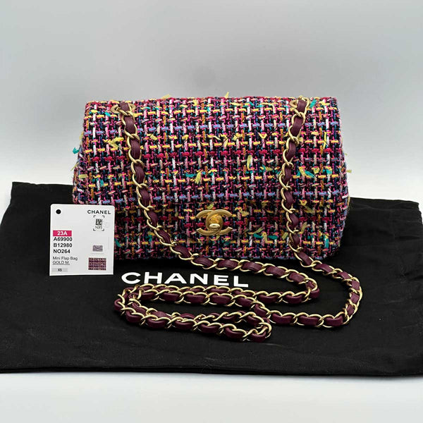 Chanel Multicolor Quilted Tweed Mini Classic Flap Bag