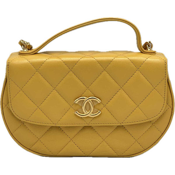 Chanel Mustard Yellow Lambskin Quilted Handle Crossbody Bag