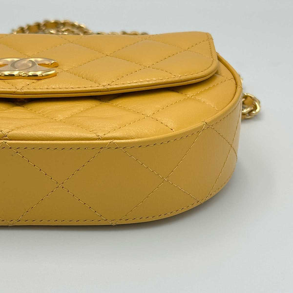 Chanel Mustard Yellow Lambskin Quilted Handle Crossbody Bag