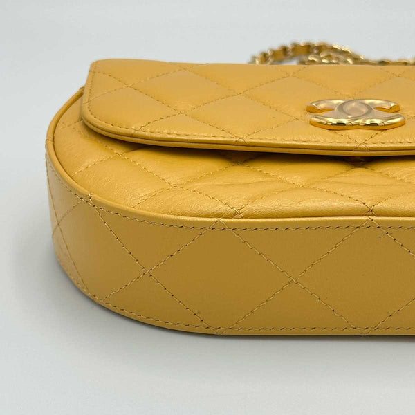 Chanel Mustard Yellow Lambskin Quilted Handle Crossbody Bag