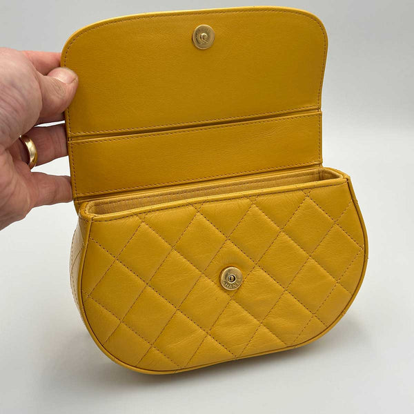 Chanel Mustard Yellow Lambskin Quilted Handle Crossbody Bag