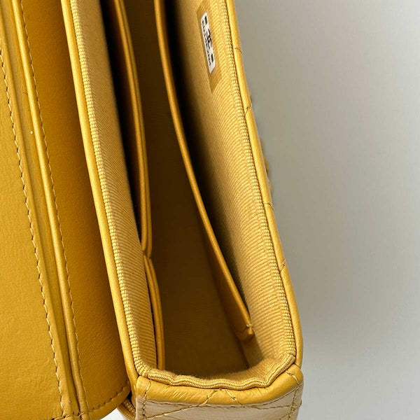 Chanel Mustard Yellow Lambskin Quilted Handle Crossbody Bag