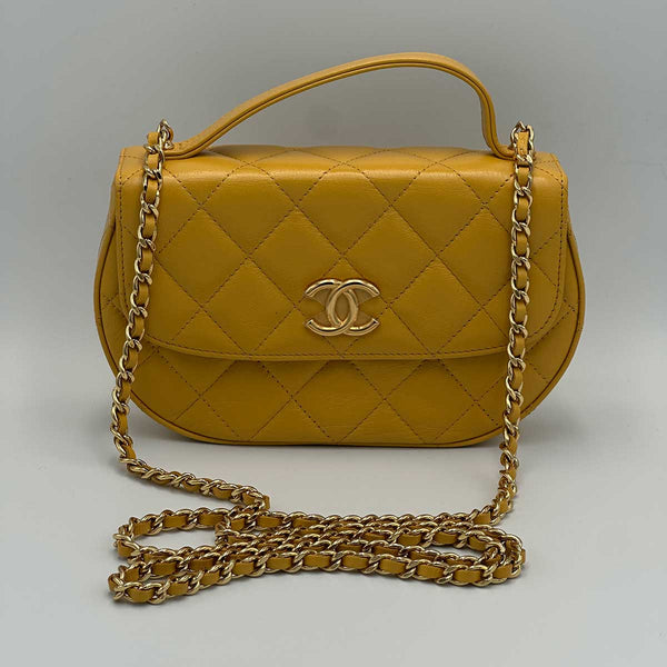 Chanel Mustard Yellow Lambskin Quilted Handle Crossbody Bag