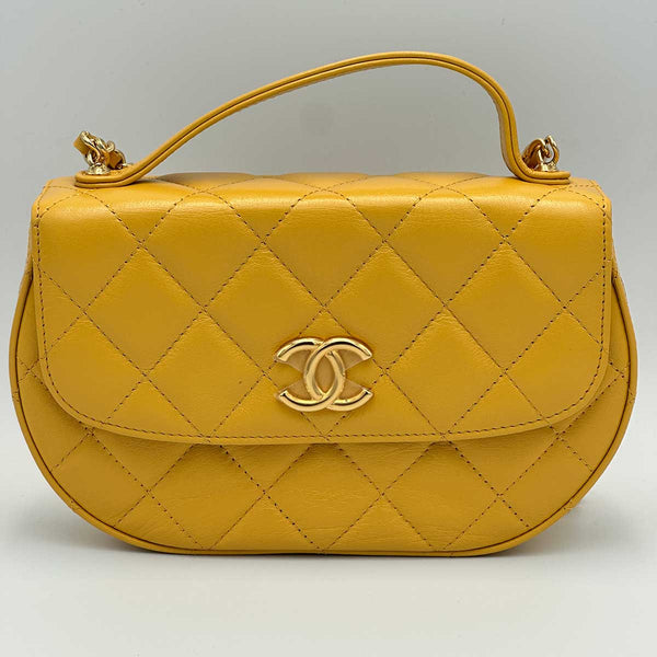 Chanel Mustard Yellow Lambskin Quilted Handle Crossbody Bag