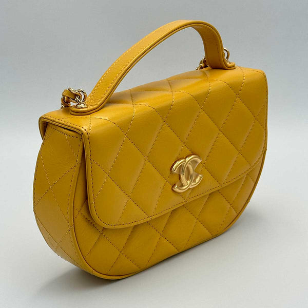 Chanel Mustard Yellow Lambskin Quilted Handle Crossbody Bag