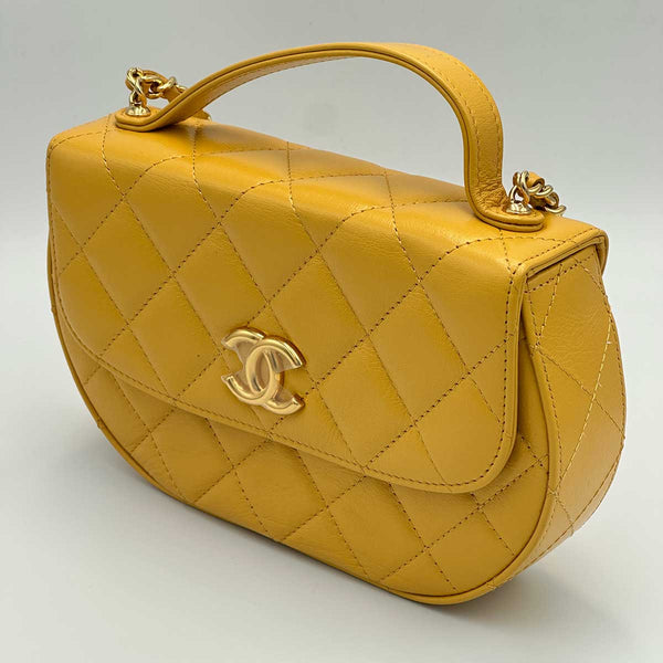Chanel Mustard Yellow Lambskin Quilted Handle Crossbody Bag