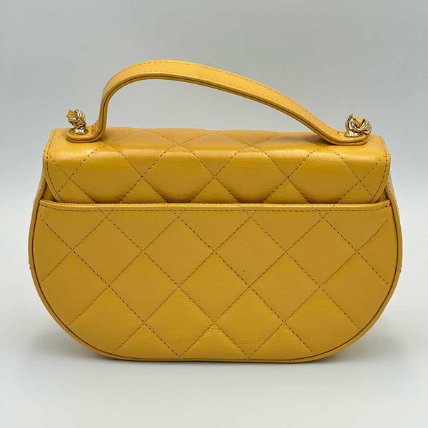 Chanel Mustard Yellow Lambskin Quilted Handle Crossbody Bag