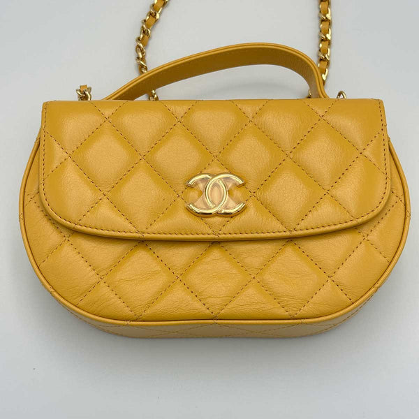 Chanel Mustard Yellow Lambskin Quilted Handle Crossbody Bag