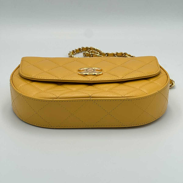 Chanel Mustard Yellow Lambskin Quilted Handle Crossbody Bag