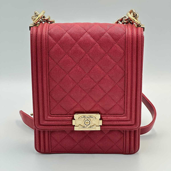 Chanel North South Boy Flap Red Quilted Caviar