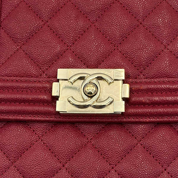 Chanel North South Boy Flap Red Quilted Caviar