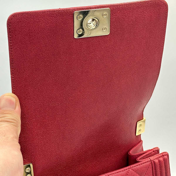 Chanel North South Boy Flap Red Quilted Caviar
