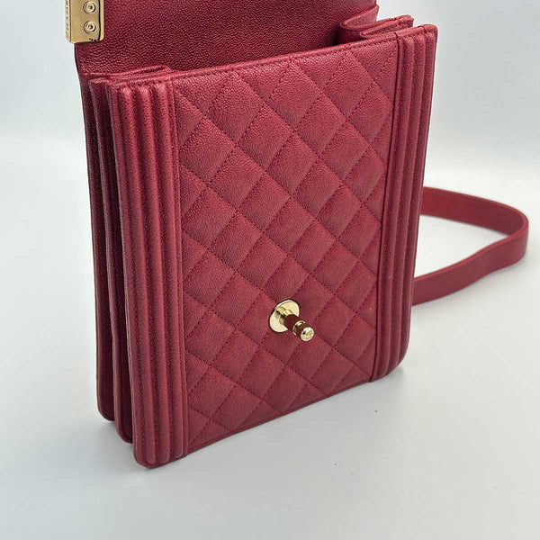 Chanel North South Boy Flap Red Quilted Caviar
