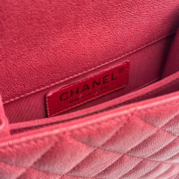 Chanel North South Boy Flap Red Quilted Caviar