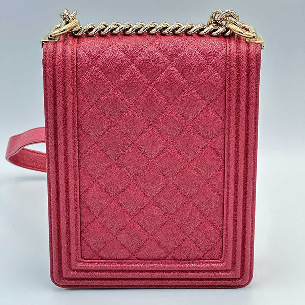 Chanel North South Boy Flap Red Quilted Caviar