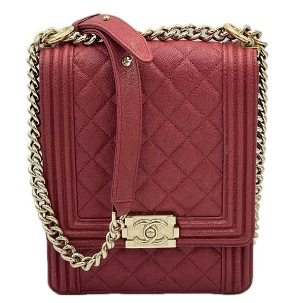 Chanel North South Boy Flap Red Quilted Caviar