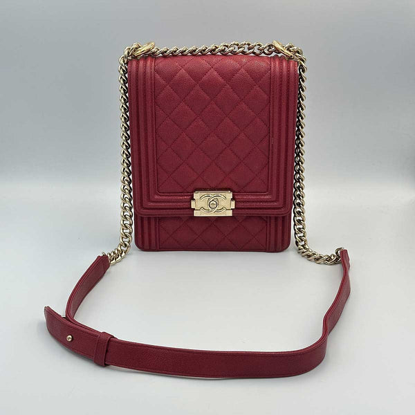 Chanel North South Boy Flap Red Quilted Caviar