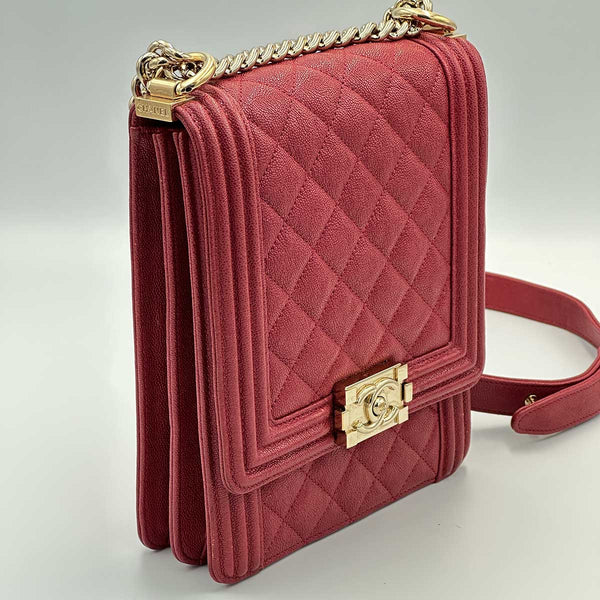 Chanel North South Boy Flap Red Quilted Caviar