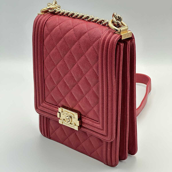 Chanel North South Boy Flap Red Quilted Caviar