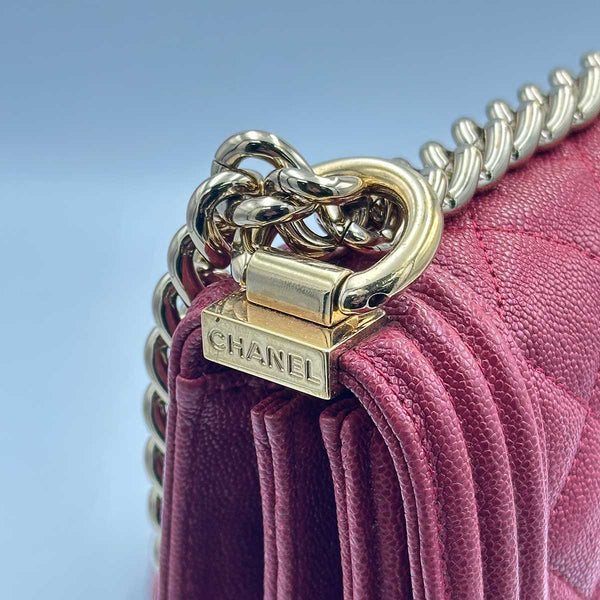 Chanel North South Boy Flap Red Quilted Caviar