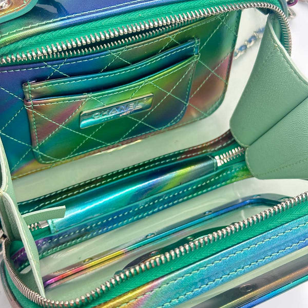 Chanel PVC Patent Calfskin Patent Lambskin Small CC Vanity Case - Green