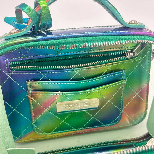 Chanel PVC Patent Calfskin Patent Lambskin Small CC Vanity Case - Green