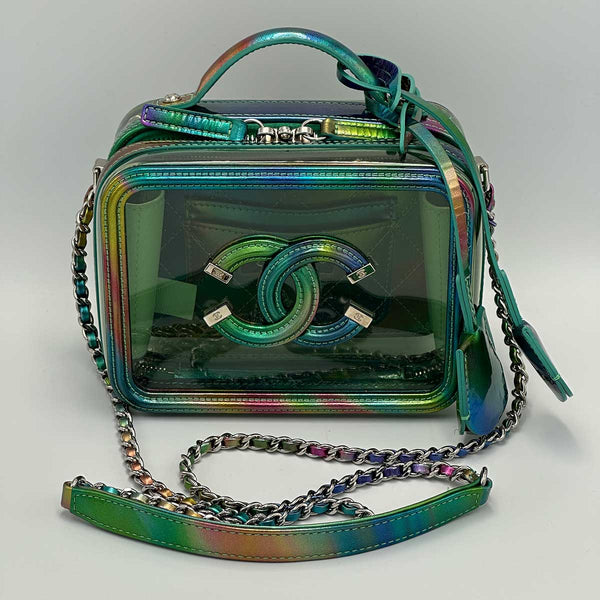 Chanel PVC Patent Calfskin Patent Lambskin Small CC Vanity Case - Green