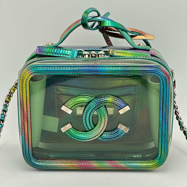 Chanel PVC Patent Calfskin Patent Lambskin Small CC Vanity Case - Green