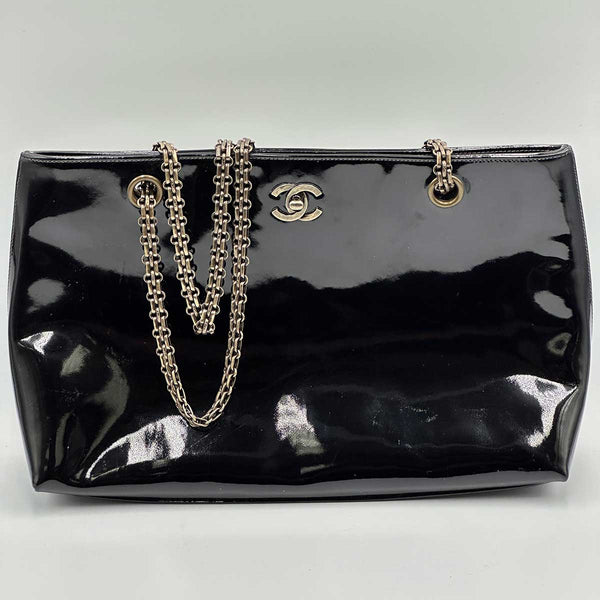 Chanel Patent Leather Tote with Shoulder Strap - Black Leather