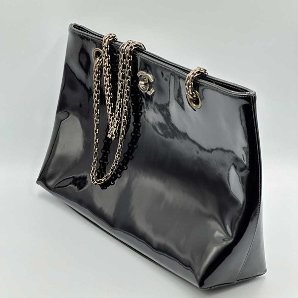Chanel Patent Leather Tote with Shoulder Strap - Black Leather