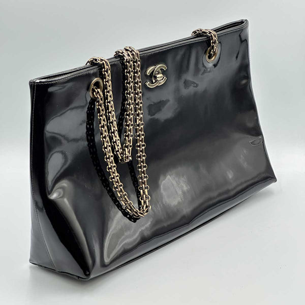 Chanel Patent Leather Tote with Shoulder Strap - Black Leather